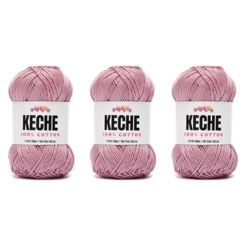 Image of Cotton Yarn - 100% Cotton Yarn for Crocheting and Knitting, Mercerized Cotton Amigurumi Yarn Fine-Sport 2 1.76 oz (50g) / 136 Yrds (125 m) 3 Skeins - Dusty Rose
