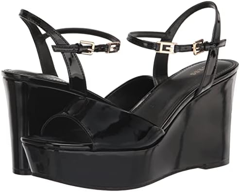 Guess Women's ZIONE Wedge Sandal, Black Patent, 8 | Image 6