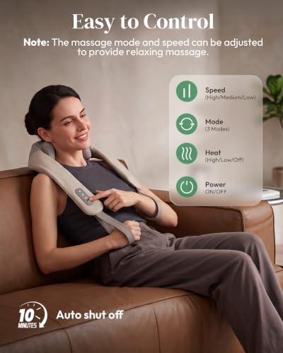 Image of Heycool Cordless Battery Powered Neck Massager with Heat, Shiatsu Kneading, 4D Deep Massage for Neck and Shoulder Pain Relief, Grey, Modern Design