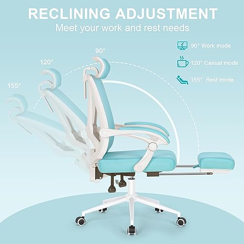 Misolant Ergonomic Office Chair with Footrest, Ergonomic Desk Chair with Adjustable 2D Lumbar Support, High Back Computer Chairs with Adjustable Headrest, Blue Comfortable Executive Office Chair