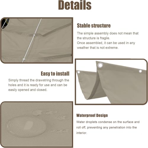 Toile d'ombrage rétractable 2.2x12m kaki imperméable pour pergola