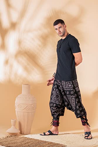 Image of The Veshti Company Hipie Harem Pants for Men Cotton Low Crotch Printed Baggy Bohemian Yoga Pajama Pant (Regular Fit)