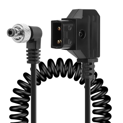 CERRXIAN Cable en espiral D-Tap a 12 V CC en ángulo recto con bloqueo de 12 V DC5525 para Anton Bauer, KIPRO LCD, Black Magic, etc.