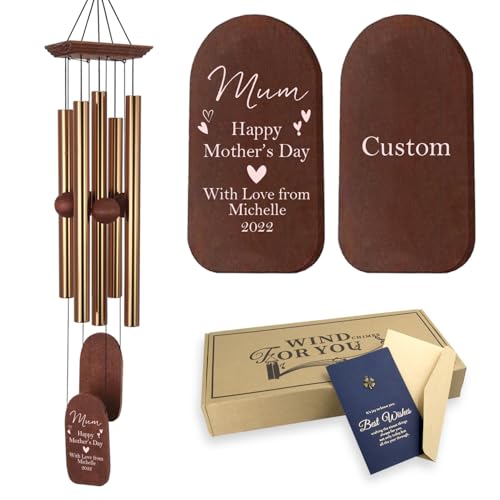 Image of ASTARIN Personalized Wind Chime from Son Daughter Deep Tone Wind Chimes, Custom Wind Chimes Gift for Mom Grandma Wife, Outdoor Garden Decoration, 26in 36in