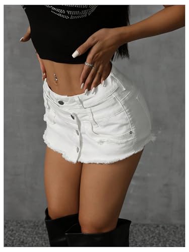 Floerns Women's Raw Hem Jean Skirt Low Waist Button Front Y2k Denim Mini Skirts4