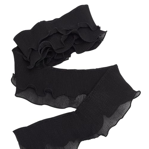 FINGERINSPIRE Ribete de encaje de gasa plisado de 2,7 m, 2 capas, 85 mm de ancho, color negro, retro, plisado, cinta fruncida, tela de poliéster con volantes para costura, manualidades, ropa