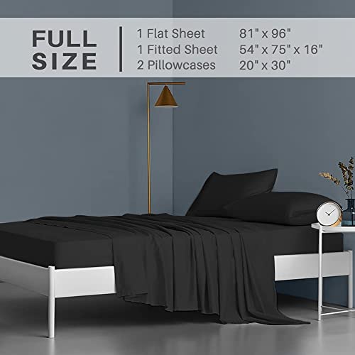 Full Bed Sheet Set, 4Pcs Bedding Sheets & Pillowcases, Soft Microfiber 1800 Thread Count 16" Deep Pocket Luxury Bed Sheets - Hypoallergenic, Wrinkle & Fade Resistant (Black) #TOP5