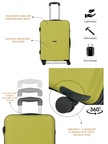 Image of Teakwood Meduim Size 8 Wheels Trolley Bag, Hard Cabin with Zipper Closure, Adjustable Push Button & Cross Side Strap, Number Lock System 360 Degree (Medium, Lime Green)
