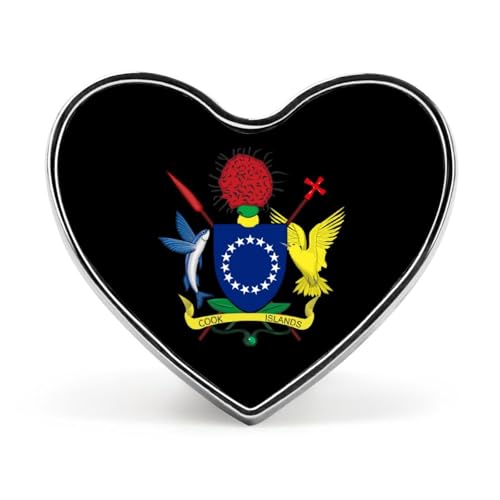 Broche en forme de cœur ornée des armoiries des Îles Cook, à porter comme insigne ou accessoire pour sac ou chemise, bijou personnalisé pour les fêtes.