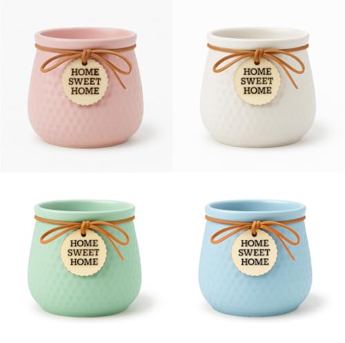 Image of Yo Green Ceramic Plant Pot for Indoor & Outdoor, Modern Planter for Home & Office Decor, Durable, Stylish Finish, Ideal for Tabletop, Shelf, Balcony, Great Gift Idea (Set of 4, 4 Inches)