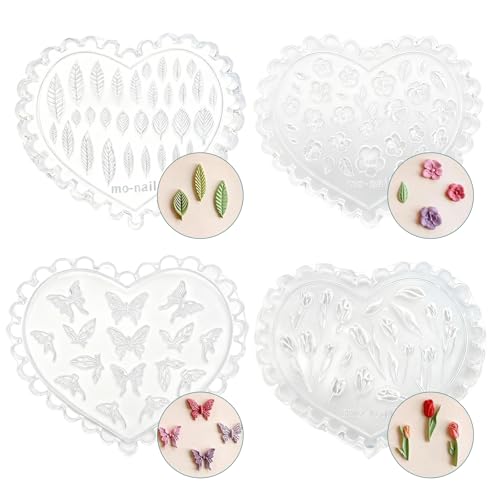 Juego de moldes de arcilla polimérica de 4 piezas, diseños florales, mariposas, rosas y hojas para arcilla seca al aire, moldes reutilizables de alta temperatura para hacer joyas, aretes, incluye