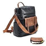 KoboIn Backpack Purse for Women Fashion Designer Laptop Backpack for Women 15.6 inch Casual Daypack Backpacks with Wristlet (1-6 Black with Brown)