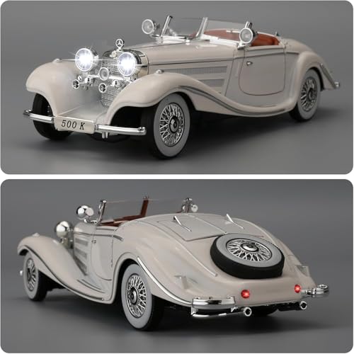 Image of 1:24 Benz 500K Toy Car Model, Diecast Collectible Pull Back Model Car with Sound and Light, Retro Classic Car Toy Gift Vehicles for Adults, Kids, Boys, and Girls (White)