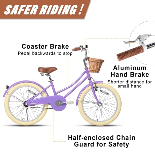 Image of Glerc Little Molly 12-20 Inch Kids Retro Cruiser Bike for 2-13 Year Old with Wicker Basket & Training Wheels /Kickstand, Multiple Colors