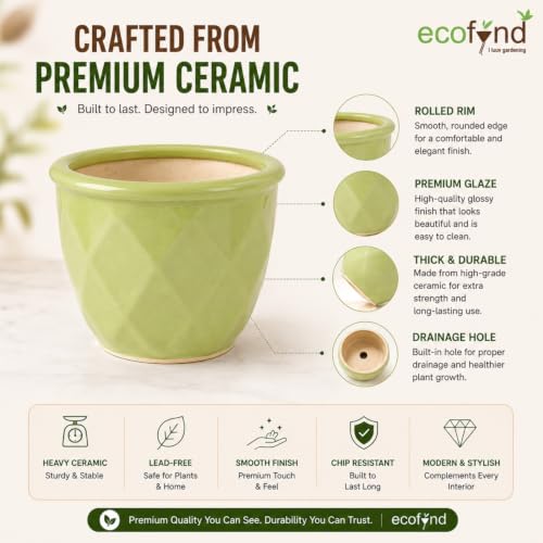 Image of ecofynd 4 Inch Ceramic Plant Pots with Drainage Hole, Modern Decorative Clay Flower Pots for Indoor Plants, Home Garden Decor for Living Room, Bedroom & Interior Spaces (Pack of 4, CPOT043-MUL)