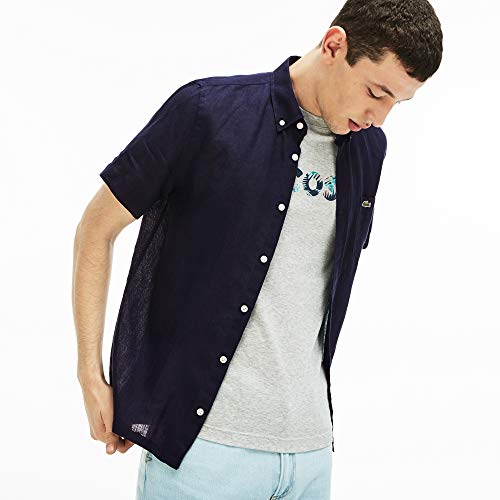 Camisa masculina Regular Fit em linho, Azul Marinho, 40