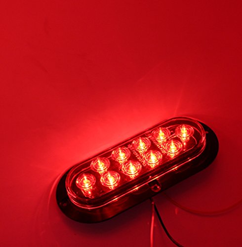 TMH ( Pack of 2 6 Inch 10 LED Surface Mount Oval Clear Lens/Red Light Turn Signal Side Marker Tail LED Light for Truck Trailer Trail Bus 12V DC - Thumbnail 7
