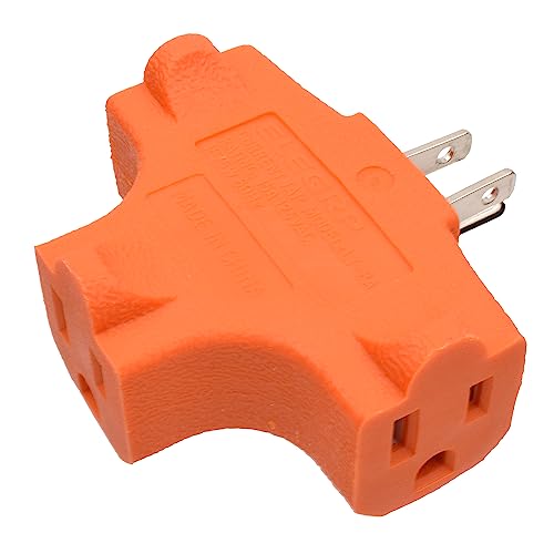 ELEGRP 3-Prong Heavy Duty Power Extender to Triple Outlet in T Direction, Multi-Directional Grounded Wall Tap Outlet Extender with 3 Prong Plug-in, 15-Amp, 125-Volt, ETL Listed, 1 Pack, Orange