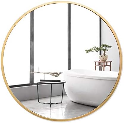 BURREN Gold Round Wall Mirror, 20-Inch Brushed Metal Framed Circu...