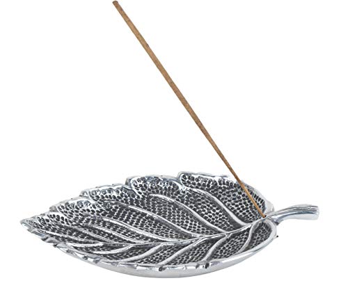 Pure Source India Leaf Design Aluminum Agarbatti Stand (7 x 5 inch, Silver) for Home, Temple, Office & Decorative Use