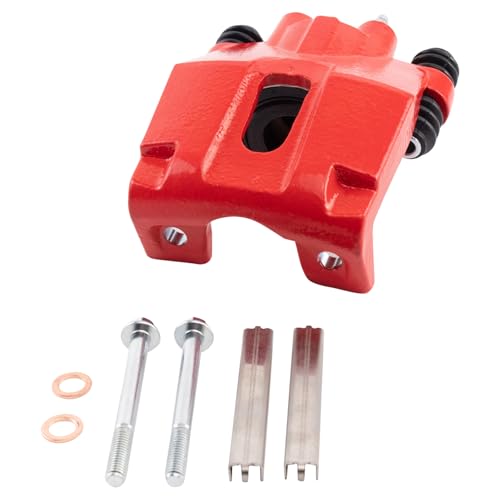 Image of TRQ Rear Performance Brake Caliper Set Red Compatible with 2001-2010 Ford Explorer 2003-2010 Explorer Sport Trac 2003-2007 Jeep Liberty 2003-2006 Wrangler 2003-2005 Lincoln Aviator Mercury Mountaineer