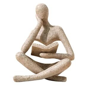 UTTCMK Bookshelf Decor Thinker Statue – Abstract Art Reading Thinker Sculpture Figurine Aesthetic, Modern Home Decoration for Living Room Office Shelves Coffee Table Desk Decor(Beige)