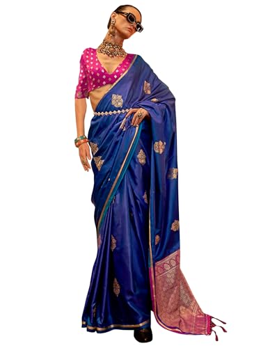 Image of AKHILAM Women's Satin Silk Bagh Printed Saree With Unstitched Blouse(KNTKLX391001 RJ Parent)