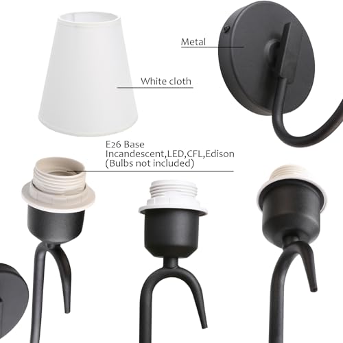 Image of Swan Neck Wall Sconce Fixture 1-Light with White Fabric Shade, Indoor Hardwired Rustic Boho Wall Light for Living Room Bedroom Bedside Nightstand Light
