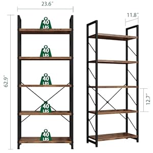 Shintenchi Bookshelf, 5 Tier Bookshelf, Tall Bookcase Shelf for CDs/Movies/Books, Home Office Bookcase Shelf Storage Organizer, Modern Book Shelf for Bedroom/Living Room/Home Office, Rustic Brown Shintenchi Bookshelf 5 Tier Bookshelf Tall Bookcase Shelf for CDsMoviesBooks Home Office Bookcase Shelf Storage Organizer Modern Book Shelf for BedroomLiving RoomHome Office Rustic Brown