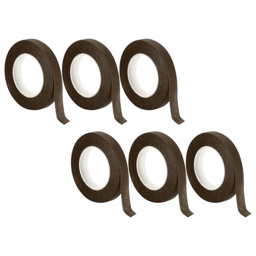 LUMLLSAJI Floral Tapes - 6 Pcs Florists Tapes Crepes Papers Flowers Bouquets Tapes Water Proof for Craft Stems Wraps - 30 Yard Length - Dark Brown