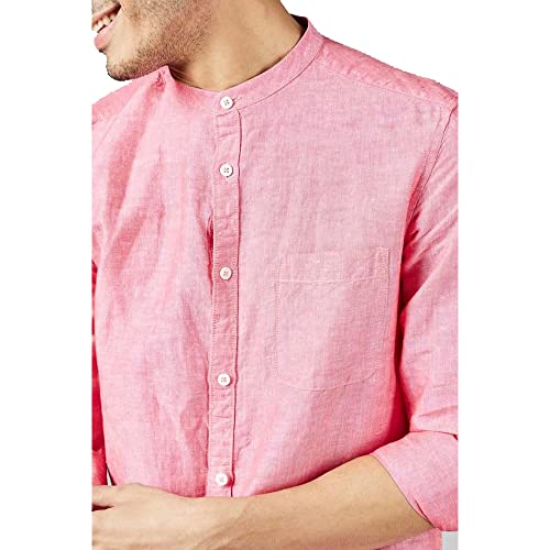 Image of Life by Shoppers Stop Solid Linen Cotton I-Fit Casual Shirt for Men