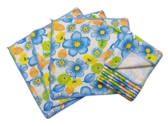 Handkerchief, Floral Print, Mix Fabric, 25x25 cm, Unisex, for Kids and Adults, Pack of 6 (blue & bIg Flower)-image-34