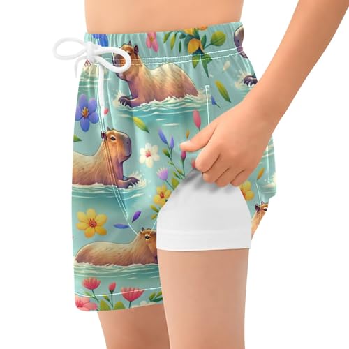 Capybaras Boys Swim Trunks with Compression Liner Quick Dry Bathing Bottom Kids Beach Shorts2