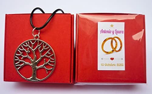 Detalles y Recuerdos de Boda Personalizados Para Invitados - Colgante Árbol de la Vida - 20 Cajitas con Etiqueta Personalizada - ¡Sorprenderéis a Todos Los Invitados!