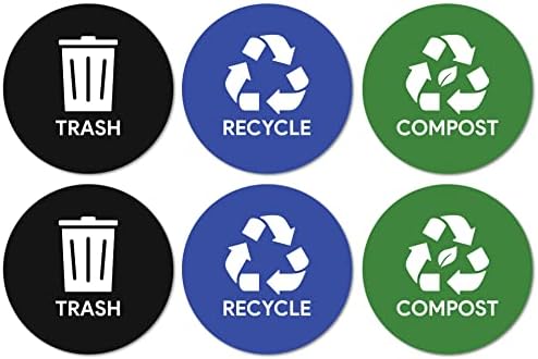 Sutter Signs Trash Compost Recycle Stickers for Trash Can 6pc Combo Set | Weatherproof Waste Management Decal Label Signs for Garbage Cans and Recycling Bins