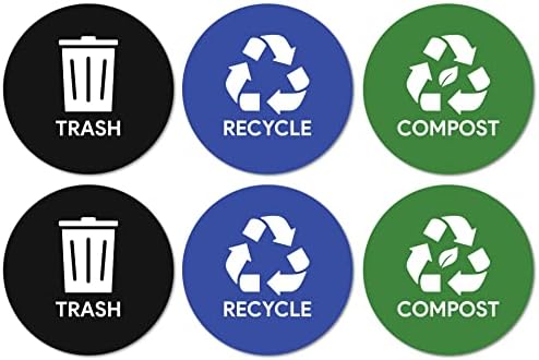 Trash Compost Recycle Stickers for Trash Can 6pcs | Weatherproof Indoor Outdoor Waste Management Decal Label Signs for Garbage Cans, Yard Waste, and Recycling Bins