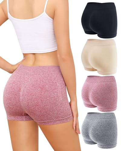 LEVAO High-waisted Seamless Boyshorts Stretchy Boxer Briefs No Show Underwear Lifting Design Hip Hugging Panties