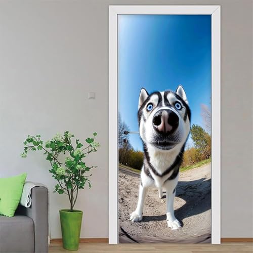 Sticker porte Husky 3D en PVC adhésif lavable et repositionnable