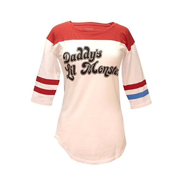 Bioworld-Suicide-Squad-Harley-Quinn-Daddys-Lil-Monster-Juniors-Raglan-T-Shirt Bioworld Suicide Squad Harley Quinn Daddy's Lil Monster Raglan T-Shirt (Medium) White