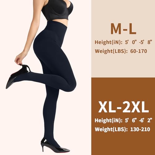 Image of DancMolly Opaque Fleece Lined Tights for Women, High Waist Warm Winter Thermal Control Top Pantyhose