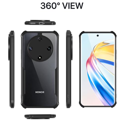 Image of Pikkme Back Cover for Honor X9b 5G | Ultra Hyrbid | Full Camera Protection | Raised Edge | Crystal Clear Transparent Bumper Case (Black)