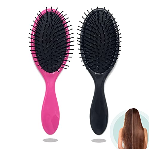 Original Detangling Hair Brush- YQBOOM Hair Brush for Thick Hair - 2 Pack Wet Dry Brush Set Air Cushion Soft Bristle Combs for Curly Straight Hair Black RoseRed