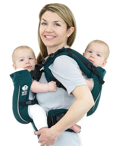 TwinGo Carrier - Breathable Twin Baby Carrier That Separates into 2 Baby Carriers, Adjustable Twin Carriers for Babies and Toddlers (10-45 lbs), Fits Adults XS-XXL - Air Model, Modern Teal
