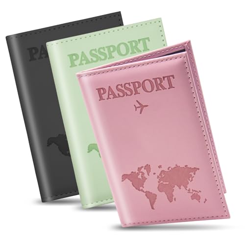 Vipuikos 3 Stück Hülle Reisepass, PU-Leder Reisepasshülle 3er Set, 3 Farben Reisepass Organizer, Passport Hülle Männer Herren, Mehr Stauraum für Karten, Ticketkarte, Bordkarten