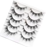 Pooplunch Wispy Short Natural False Eyelashes Cat Eye Wispies Faux Mink Fake Lashes 5 Pair Pack