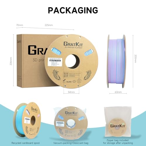 Image of Gratkit Matte Tri-Color PLA Filament,Coextrusion PLA Filament 1.75mm, + /-0.03mm, 1KG /Roll, High Speed Matte PLA,Moonstone