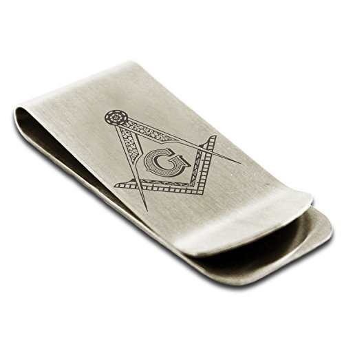 Stainless Steel Freemasons Masonic Floral Compass Symbol Money Clip Credit Card Holder