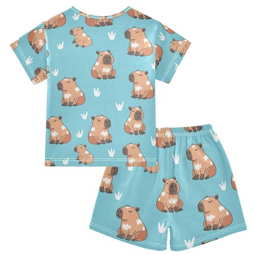 Pajama Short Sets Cute Brown Animals Pattern Soft Cotton Summer Sleepwear 2 Piece PJS Size 5-14T2