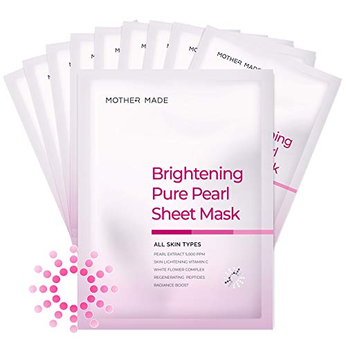 MOTHER MADE Brightening Pure Pearl Face Sheet Mask Pack of 10 with Hyaluronic Acid, Vitamin C, Peptides for Skin Whitening, Moisturizing, Anti-aging, Paraben-free, Cruelty-free