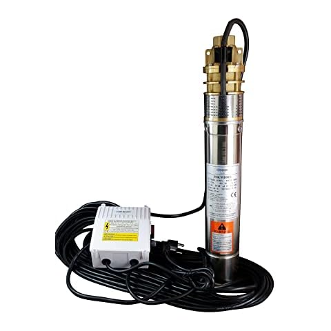 CHM GmbH Brunnenpumpe 3 Zoll sandverträglich 0,75 kW 2500 L/h 5,8 Bar, Pumpe Zisterne mit Anlaufkondensator Box + Rückschlagventil Cover